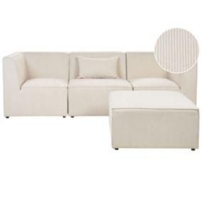 Sofa modułowa 3-osobowa z otomaną sztruksowa beżowa Lemvig 1 kpl