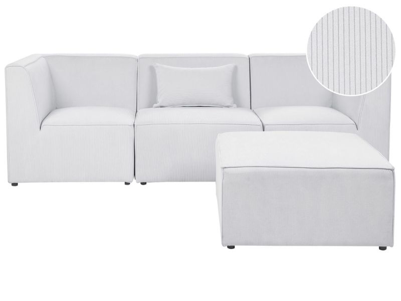 Sofa modułowa 3-osobowa z otomaną sztruksowa złamana biel Lemvig 1 kpl