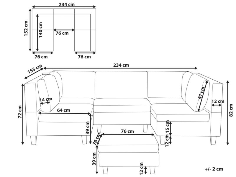 Sofa modułowa 5-osobowa z otomaną niebieska Unstad 1 kpl