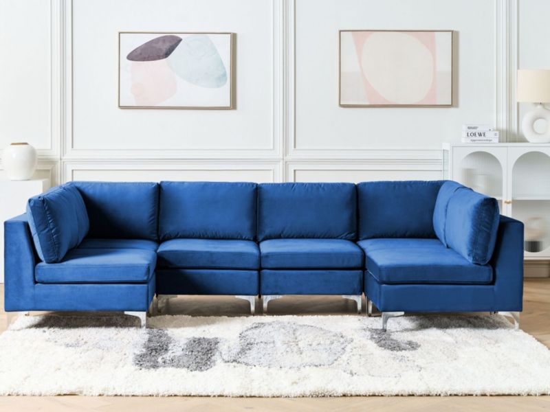 Sofa modułowa 6-osobowa welurowa niebieska Evja 1 szt.