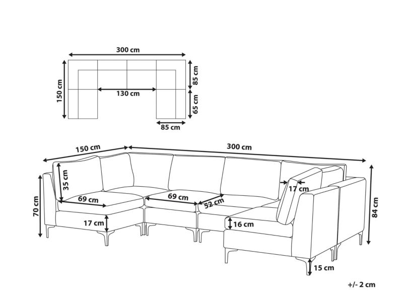 Sofa modułowa 6-osobowa welurowa niebieska Evja 1 szt.