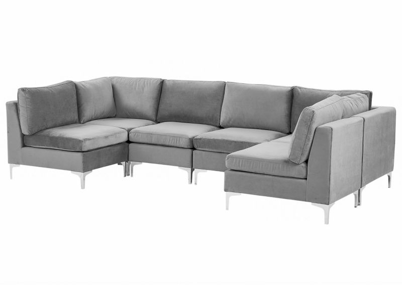 Sofa modułowa 6-osobowa welurowa szara Evja 1 szt.
