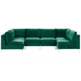 Sofa modułowa 6-osobowa welurowa zielona Evja 1 szt.