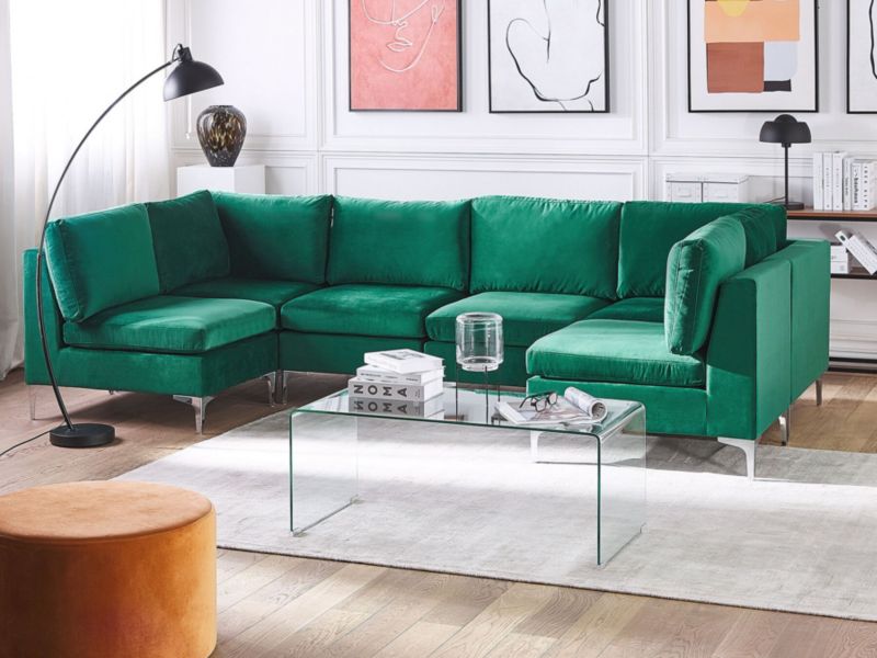Sofa modułowa 6-osobowa welurowa zielona Evja 1 szt.