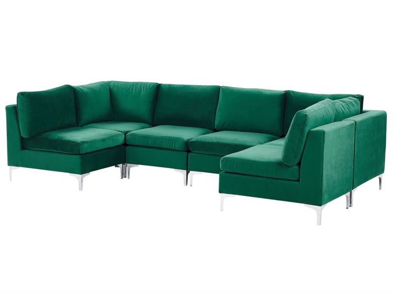 Sofa modułowa 6-osobowa welurowa zielona Evja 1 szt.