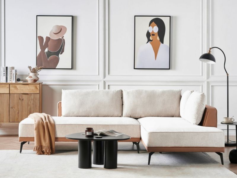 Sofa modułowa Myken Jasnobeżowy Tkanina dla 3 osób Lewostronny 1 szt.