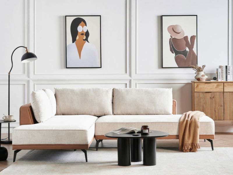 Sofa modułowa Myken Jasnobeżowy Tkanina dla 3 osób Prawostronny 1 szt.