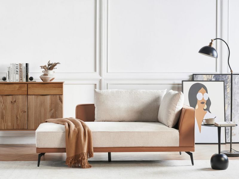 Sofa modułowa Myken Jasnobeżowy Tkanina dla 3 osób Prawostronny 1 szt.