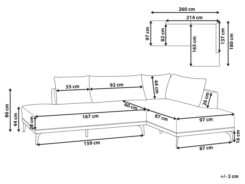 Sofa modułowa Myken Jasnoszary dla 3 osób Lewostronny 1 szt.