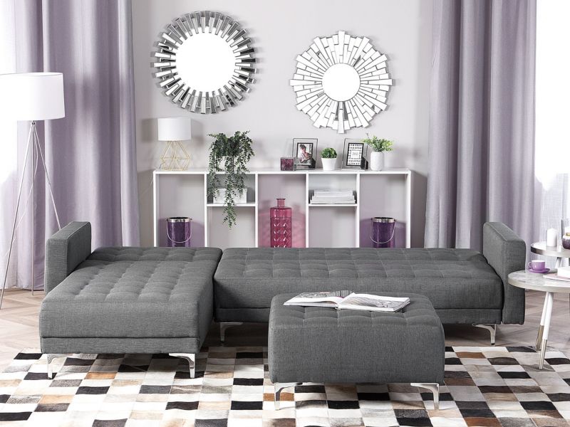 Sofa narożna Aberdeen Jasnoszary Tkanina Prawostronny 1 szt.