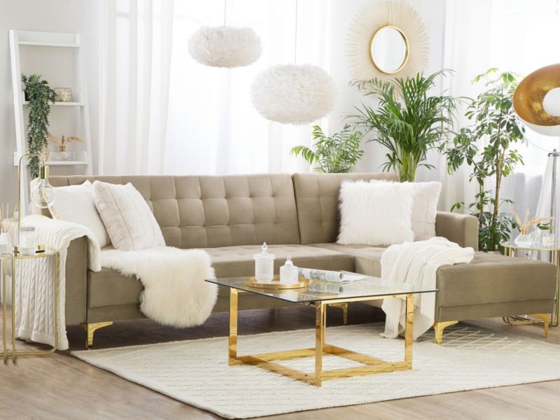 Sofa narożna Aberdeen Piaskowy Welur Lewostronny 1 szt.