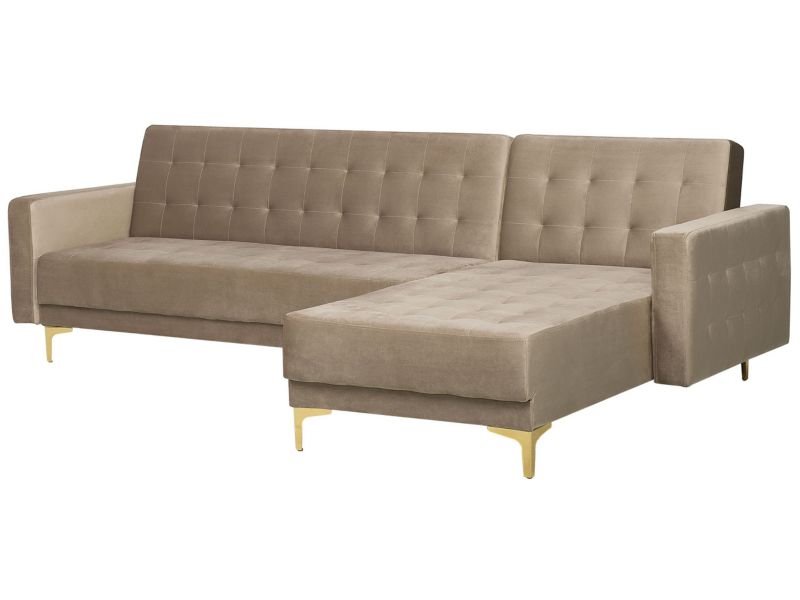 Sofa narożna Aberdeen Piaskowy Welur Lewostronny 1 szt.