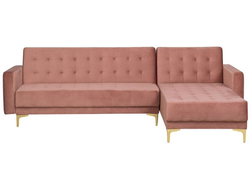 Sofa narożna Aberdeen Różowy Welur Lewostronny 1 szt.