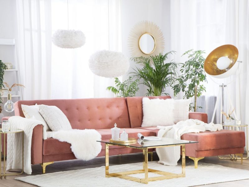 Sofa narożna Aberdeen Różowy Welur Lewostronny 1 szt.