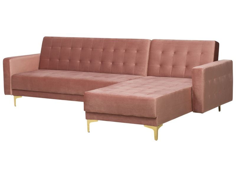 Sofa narożna Aberdeen Różowy Welur Lewostronny 1 szt.
