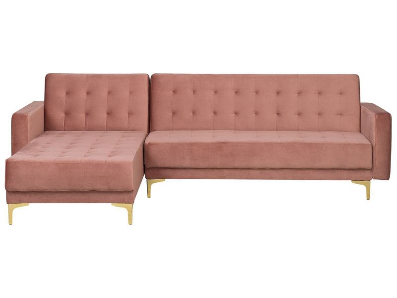 Sofa narożna Aberdeen Różowy Welur Prawostronny 1 szt.