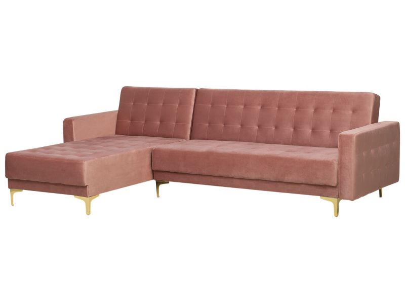 Sofa narożna Aberdeen Różowy Welur Prawostronny 1 szt.