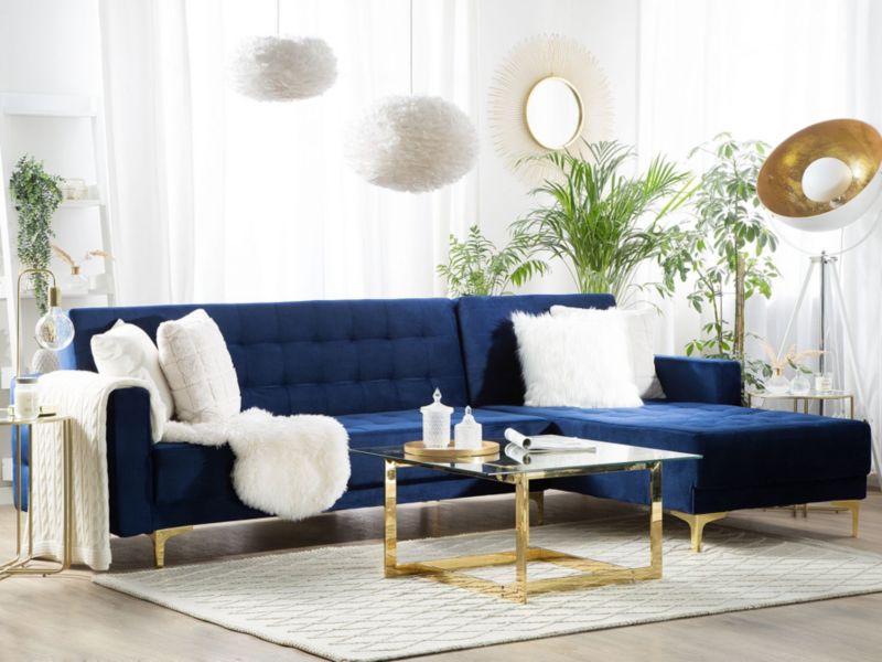 Sofa narożna Aberdeen Welur Granatowy Lewostronny 1 szt.
