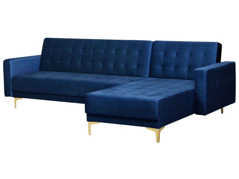 Sofa narożna Aberdeen Welur Granatowy Lewostronny 1 szt.