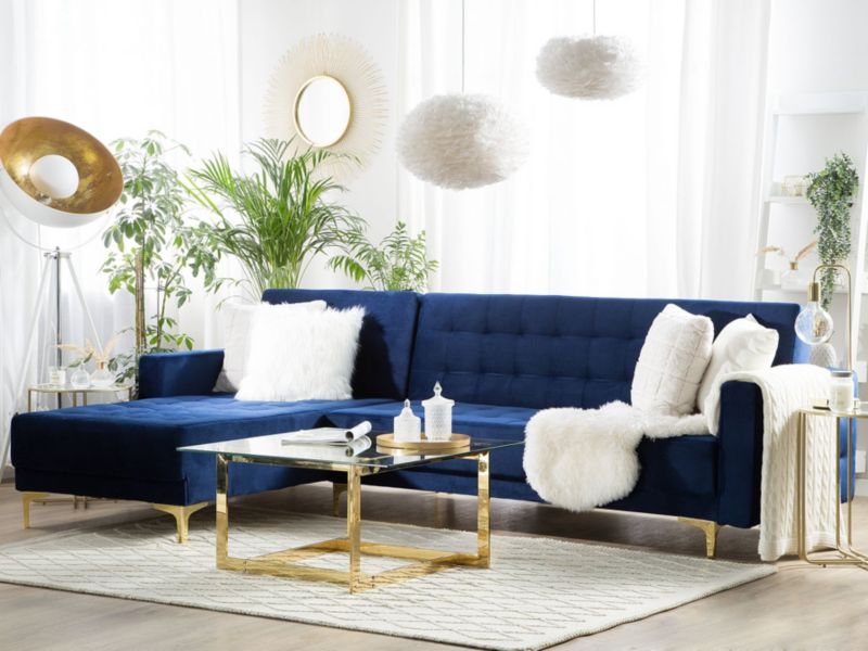 Sofa narożna Aberdeen Welur Granatowy Prawostronny 1 szt.