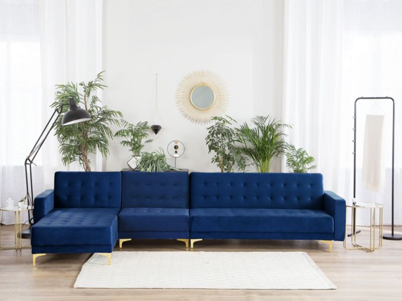 Sofa narożna Aberdeen Welur Granatowy Prawostronny 1 szt.