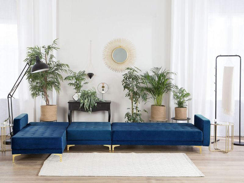 Sofa narożna Aberdeen Welur Granatowy Prawostronny 1 szt.