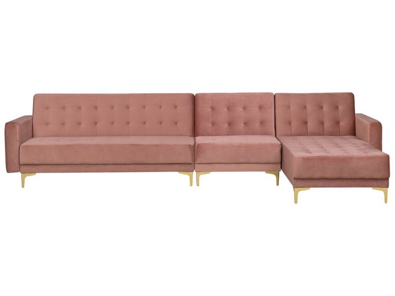 Sofa narożna Aberdeen Welur Różowy Lewostronny 1 szt.