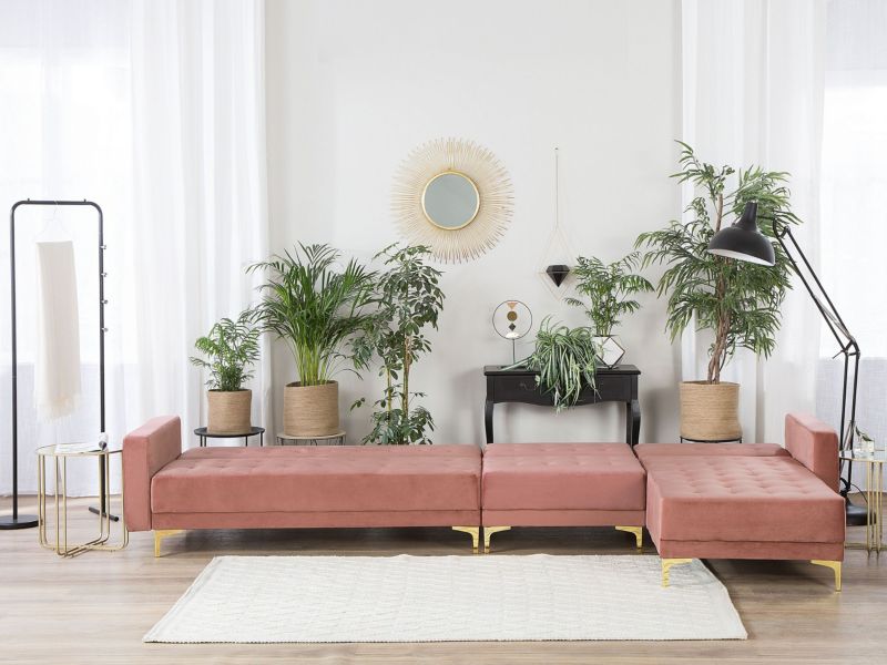 Sofa narożna Aberdeen Welur Różowy Lewostronny 1 szt.