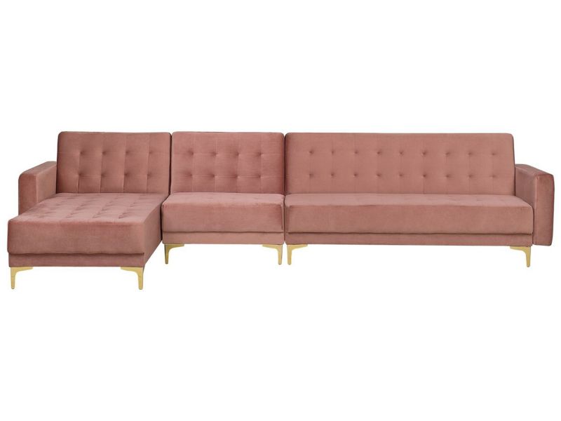 Sofa narożna Aberdeen Welur Różowy Prawostronny 1 szt.