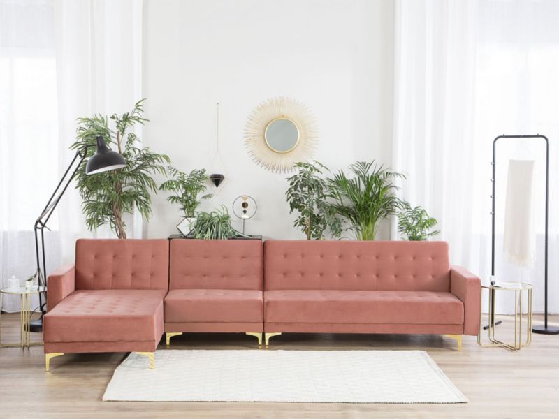 Sofa narożna Aberdeen Welur Różowy Prawostronny 1 szt.