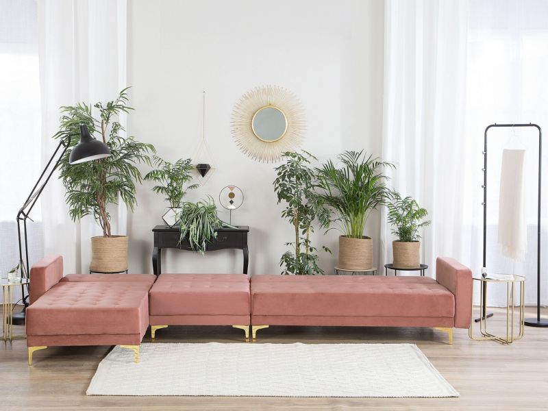 Sofa narożna Aberdeen Welur Różowy Prawostronny 1 szt.
