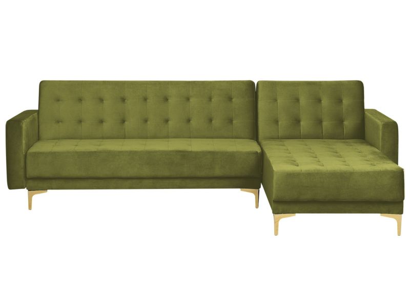 Sofa narożna Aberdeen Welur Zielony Lewostronny 1 szt.