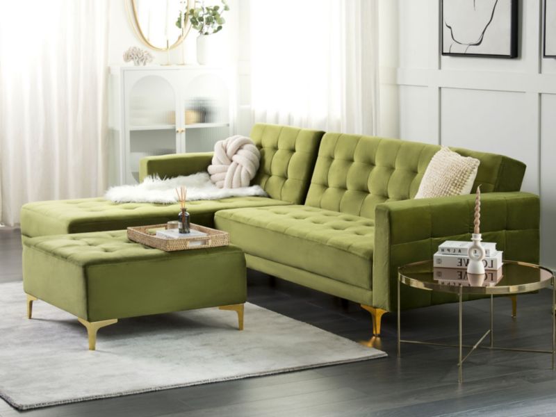 Sofa narożna Aberdeen Welur Zielony Prawostronny 1 szt.
