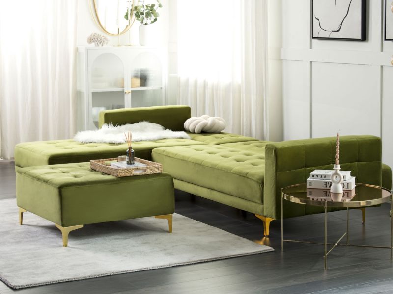 Sofa narożna Aberdeen Welur Zielony Prawostronny 1 szt.