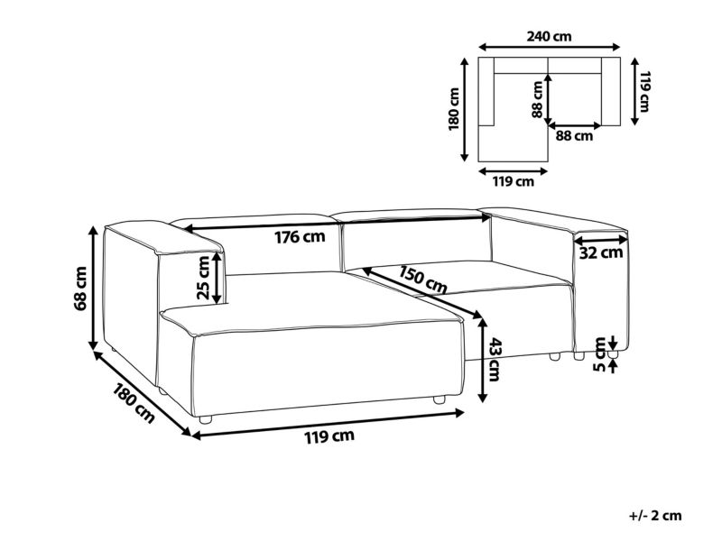 Sofa narożna Aprica Beżowy Tkanina 2-osobowa Prawostronny 1 szt.