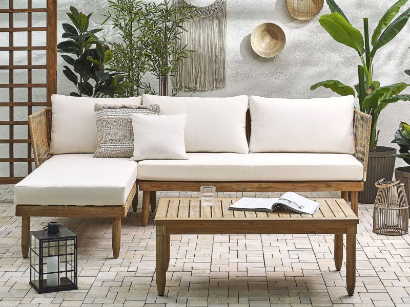 Sofa narożna Cremona Drewno akacjowe Złamana biel 1 kpl