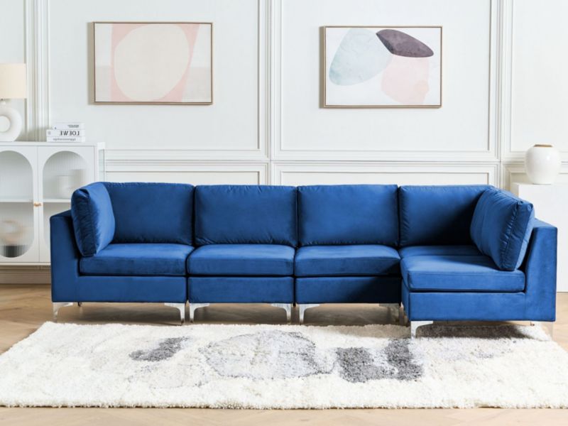 Sofa narożna Evja Granatowy Welur Lewostronny 1 szt.