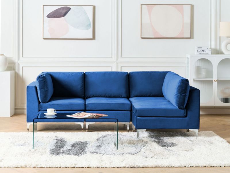 Sofa narożna Evja Granatowy Welur Lewostronny 1 szt.