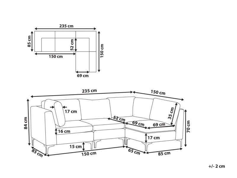 Sofa narożna Evja Granatowy Welur Lewostronny 1 szt.
