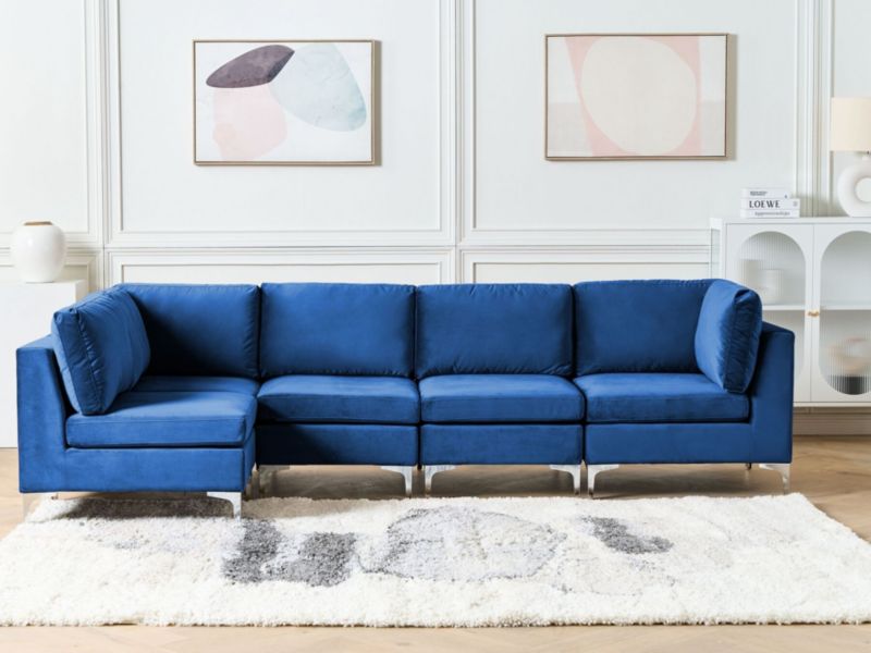 Sofa narożna Evja Granatowy Welur Prawostronny 1 szt.