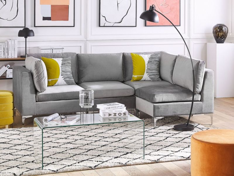 Sofa narożna Evja Szary Welur Lewostronny 1 szt.