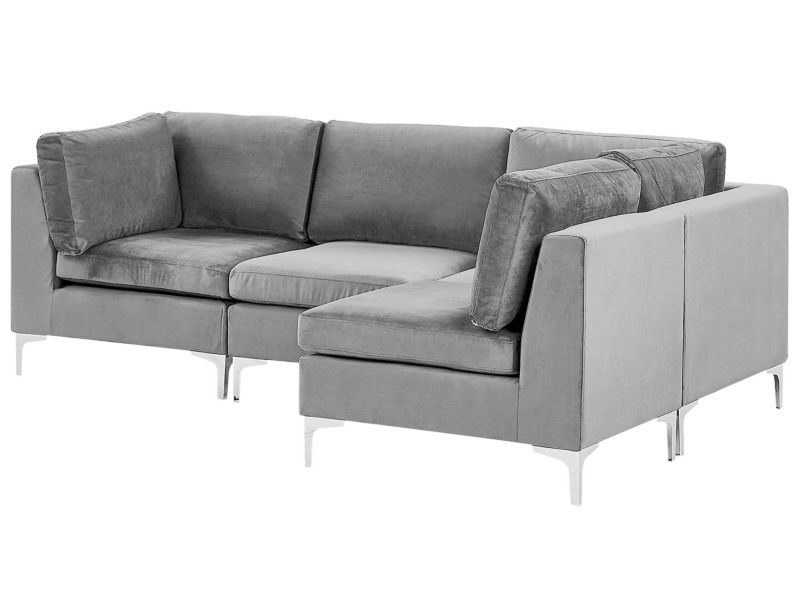 Sofa narożna Evja Szary Welur Lewostronny 1 szt.