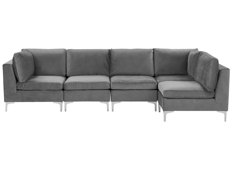 Sofa narożna Evja Szary Welur Lewostronny 1 szt.