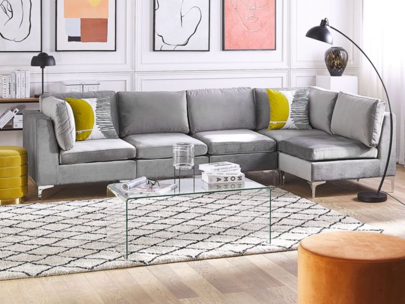 Sofa narożna Evja Szary Welur Lewostronny 1 szt.