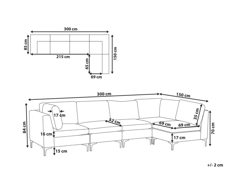 Sofa narożna Evja Szary Welur Lewostronny 1 szt.