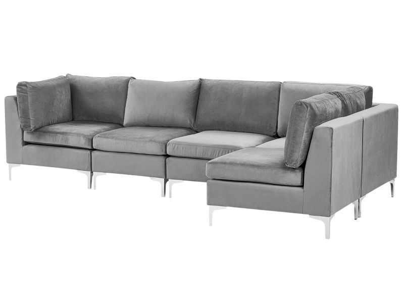 Sofa narożna Evja Szary Welur Lewostronny 1 szt.