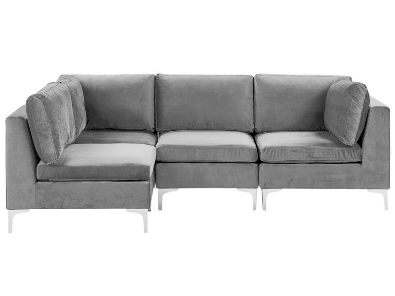 Sofa narożna Evja Szary Welur Prawostronny 1 szt.