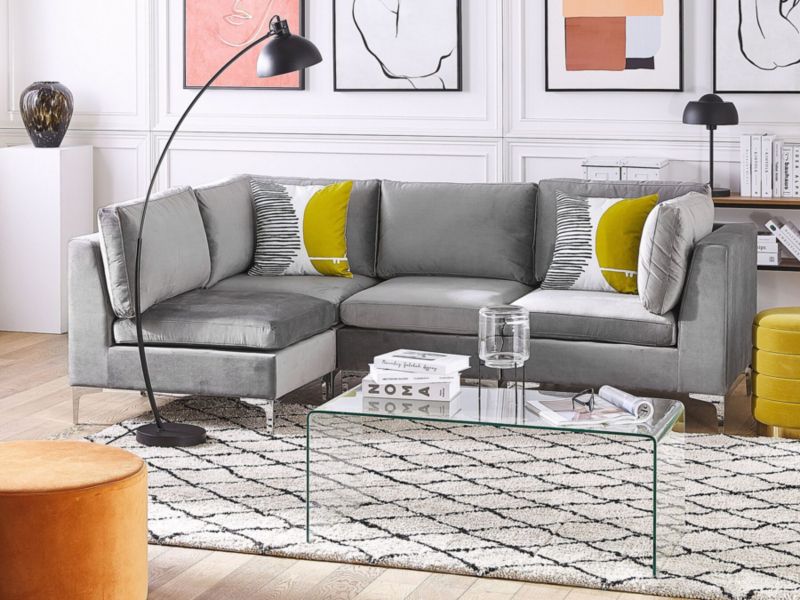 Sofa narożna Evja Szary Welur Prawostronny 1 szt.