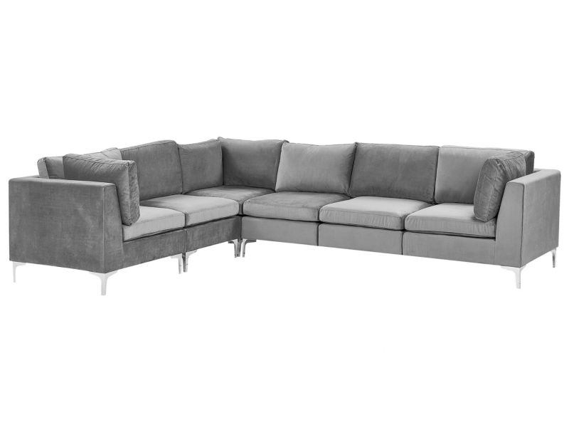 Sofa narożna Evja Szary Welur Prawostronny 1 szt.