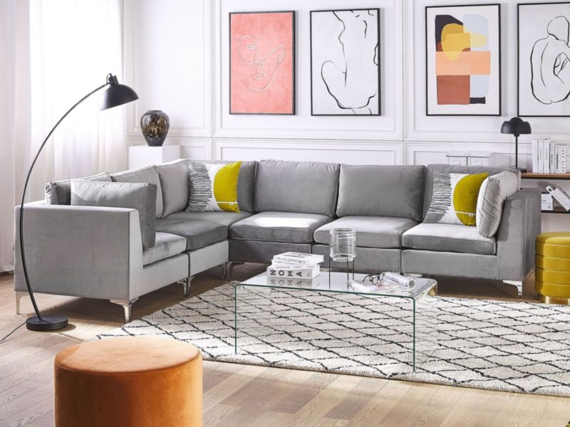 Sofa narożna Evja Szary Welur Prawostronny 1 szt.